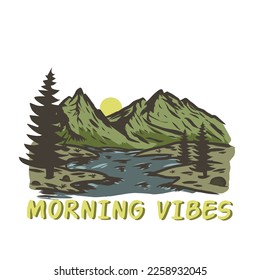 Illustration Of Mountain, Adventure Edition. Suitable for clothing design purposes. Morning Vibes 