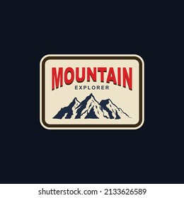 Illustration of mountain badge, outdoor adventure. Vector graphics 