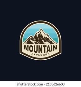 Illustration of mountain badge, outdoor adventure. Vector graphics 