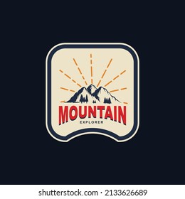 Illustration of mountain badge, outdoor adventure. Vector graphics 