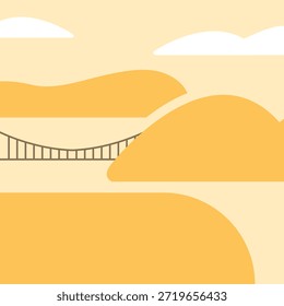 Es una ilustración con una montaña y un puente.