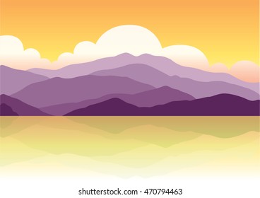 The illustration of mountain in a clear water