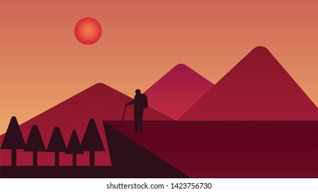 illustration of a mountain climber silhouette landscape illustration