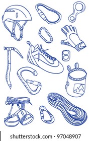 Illustration of a mountain climbing accessories and equipment.