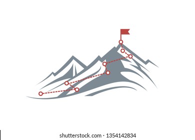 illustration of mountain climbing route to peak isolated on white background