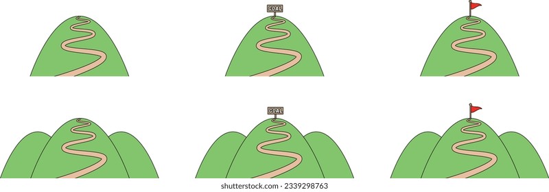 Ilustración de una montaña con destino y ruta de vectores