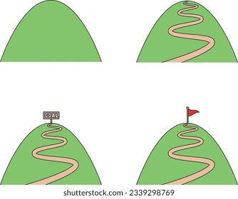 Illustration eines Berges mit Zielort und Vektorweg