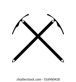 Illustration Of Mountain Equipment: Crossed Ice Axes For Climbing And Mountaineering (black Silhouettes On White Background). Flat Style. Vector (eps-10)