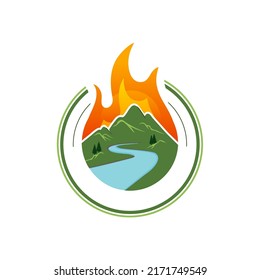 Illustration Mountain Fire Logo Template Design