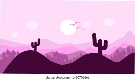 Illustration of mountain and forest flat design style