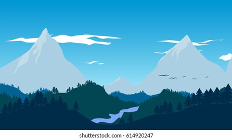 Illustration mountain forest landscape