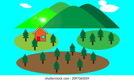 Illustration von Berg- und Waldaussichten