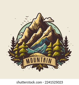 illustration of Mountain hill logo design vector, nature landscape adventure vector, vintage logo design template