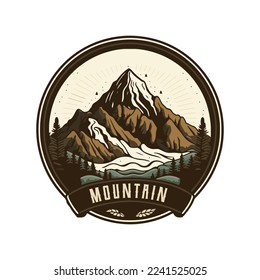 illustration of Mountain hill logo design vector, nature landscape adventure vector, vintage logo design template