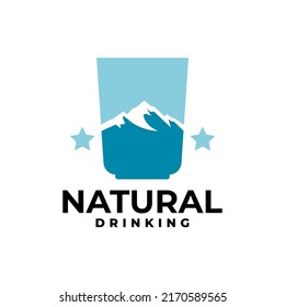 illustration of a mountain inside a drinking glass. good for water drinking company logo.