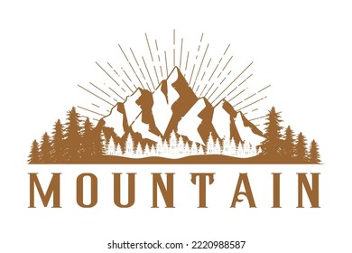 Ilustración del arte gráfico de Mountain Lake Vector. concepto a mano de montañas y paisaje natural para actividades al aire libre
