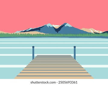 illustration of mountain and lake views