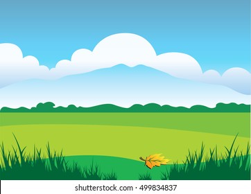 The illustration of mountain landscape and blue sky.