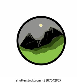 Illustration of a mountain landscape in a circle, perfect for symbols, t-shirts, logos, backgrounds and more