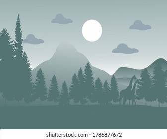 Illustration Mountain Landscape Evergreen Trees Stock Vector (Royalty ...