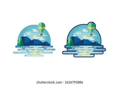 Illustration of a mountain landscape in a flat style. Illustration for printing or web design, as well as for travel companies