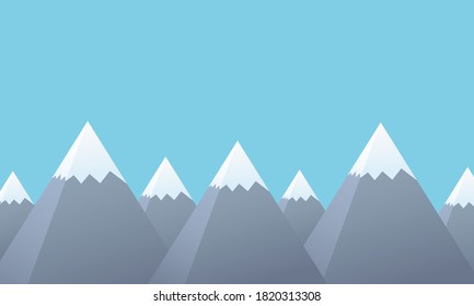 Illustration of a mountain landscape with hilltops and snow. Clear blue sky with space for text - vector