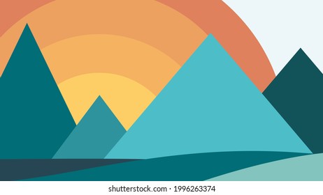 illustration of a mountain landscape with sun