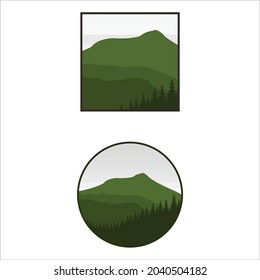 Illustration Mountain Logo Design Mount Pine Vector Color Nature Silhouette Graphic Forest Garden Peak Farm Panorama View Hill Modern Evergreen White Camp Ground Landscape Object Background Real Icon