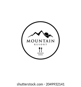 illustration mountain logo design vector graphic icon label symbol restaurant concept outdoor kitchen cafe bar spoon food drink business hills peak free download cook