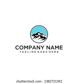 Illustration mountain looks far shaped high above the sky looks beautiful sturdy rocks logo design