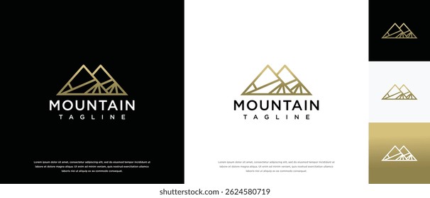 Illustration of mountain peak logo design. Mountain icon made with lines.