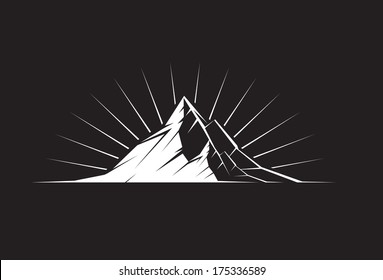 Illustration of a mountain peak silhouette by night