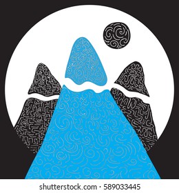 Illustration of mountain peaks drawn in openwork style