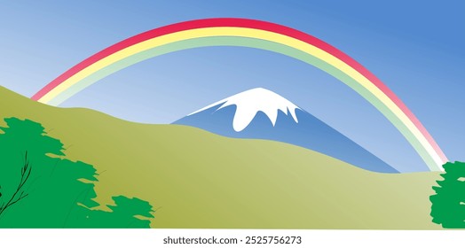 Illustration einer Berg- und Regenbogenansicht