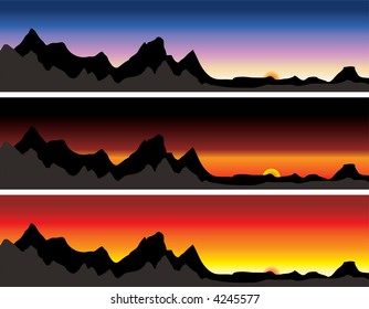 Illustration of a mountain range with different sky variations