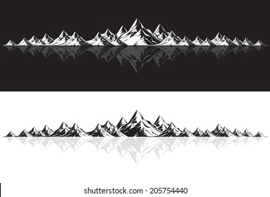 Illustration Of A Mountain Range With Reflection By Day And Night