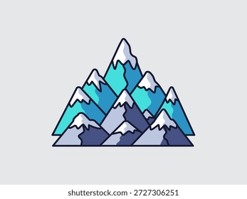 Illustration of a mountain range with snow and blue hues