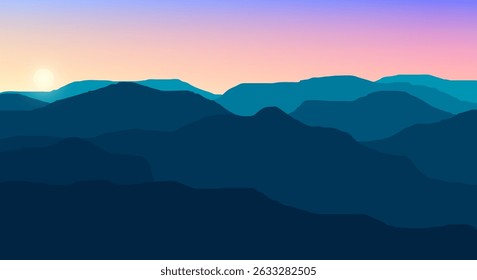 illustration of mountain scenery at dawn with sunlight