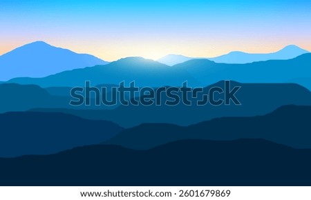 illustration of mountain scenery at dawn with sunlight