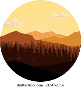 illustration of mountain scenery in the evening