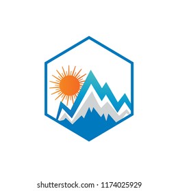 Illustration of mountain and sun design template