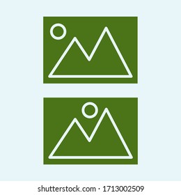 
illustration of mountain and sun in a flat style. picture icon.