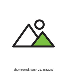 Ilustración del icono de montaña y sol. diseño de iconos vectoriales y logotipos.