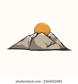 illustration of mountain with sunset