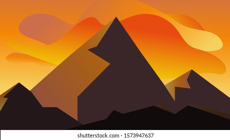 Illustration Mountain in the Sunset Background