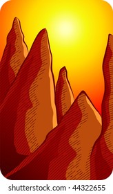 Illustration of mountain and sunset background	
