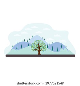 Illustration of a mountain and Tree landscape design