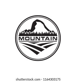 Illustration Mountain Trees Field Logo Design Stock Vector (Royalty ...