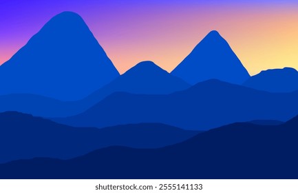 illustration of a mountain view at dawn with conditions that are still dark