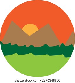 Ilustración de una vista de montaña escondida dentro de un círculo